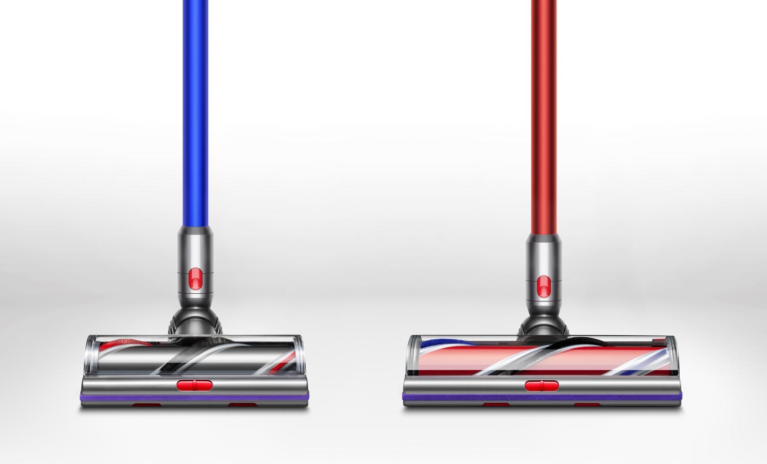 A Dyson V11 Outsize cleanerhead compared to the Dyson V11 Torque Drive cleanerhead.